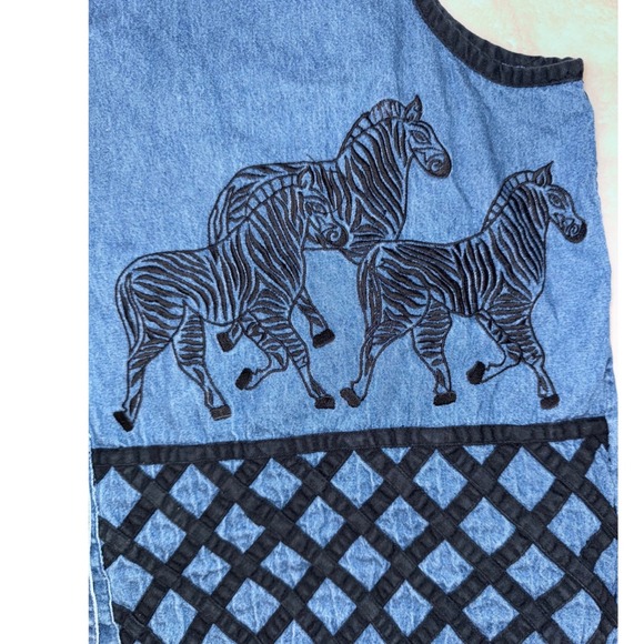 Tantrums Vintage Denim Zebra Embroidered Button Front Vest Womens 1X Blue Cotton - Picture 3 of 8
